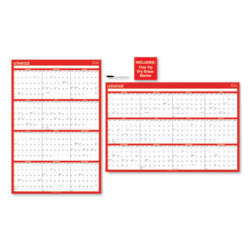 Erasable Wall Calendar, 24 X 36, White/red Sheets, 12-month (jan To Dec): 2024