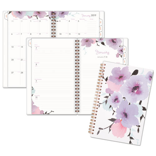 Mina Weekly/monthly Planner, Main Floral Artwork, 11 X 8.5, White/violet/peach Cover, 12-month (jan To Dec): 2023