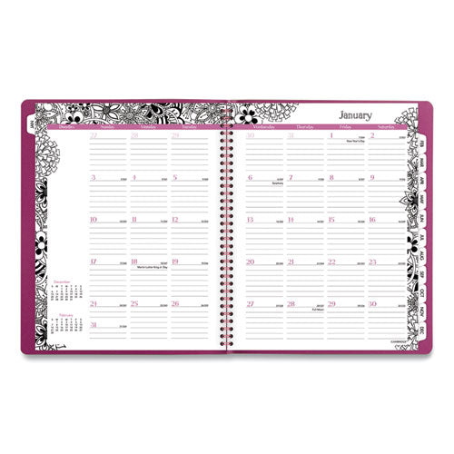 Floradoodle Weekly/monthly Professional Planner, Adult Coloring Artwork, 11 X 8.5, B/w Cover, 12-month (jan-dec): 2023-2024