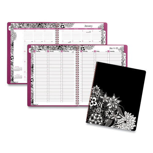Floradoodle Weekly/monthly Professional Planner, Adult Coloring Artwork, 11 X 8.5, B/w Cover, 12-month (jan-dec): 2023-2024