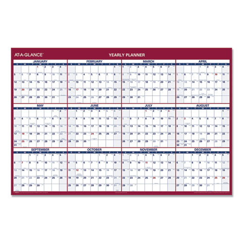 Erasable Vertical/horizontal Wall Planner, 32 X 48, White/blue/red Sheets, 12-month (jan To Dec): 2024