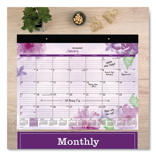 Beautiful Day Desk Pad Calendar, Floral Artwork, 21.75 X 17, Assorted Color Sheets, Black Binding, 12-month (jan-dec): 2024