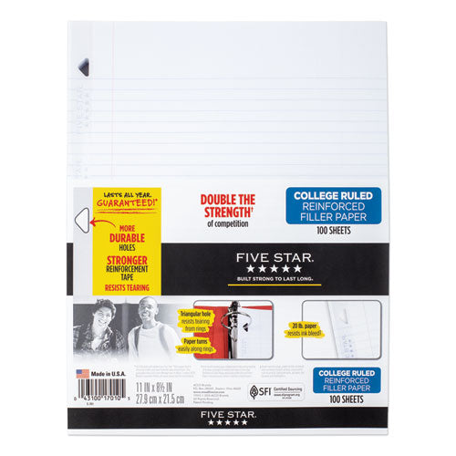 Reinforced Filler Paper, 3-hole, 8 X 10.5, Wide/legal Rule, 100/pack