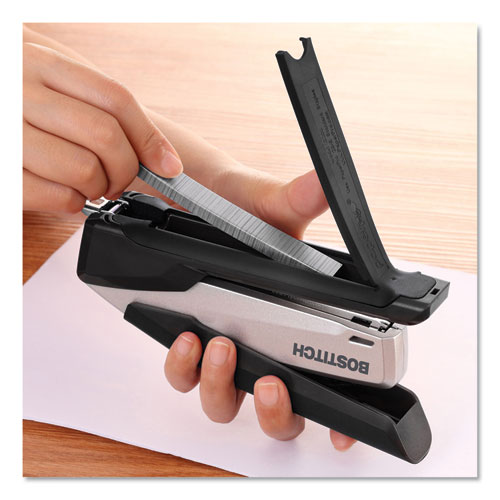 Inpower Spring-powered Desktop Stapler With Antimicrobial Protection, 28-sheet Capacity, Black/silver