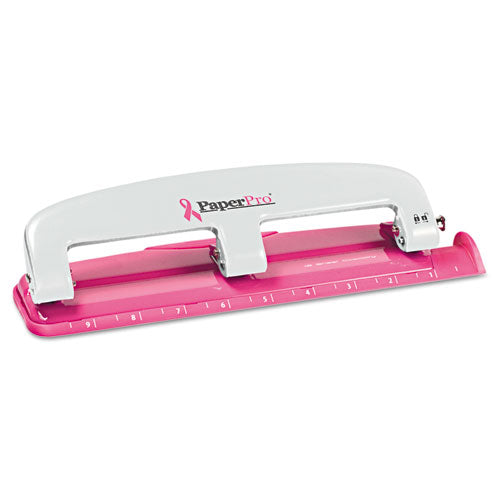 12-sheet Ez Squeeze Incourage Three-hole Punch, 9/32" Holes, Pink