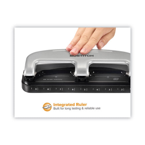 20-sheet Ez Squeeze Three-hole Punch, 9/32" Holes, Black/silver