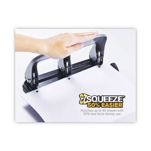 40-sheet Ez Squeeze Three-hole Punch, 9/32" Holes, Black/silver