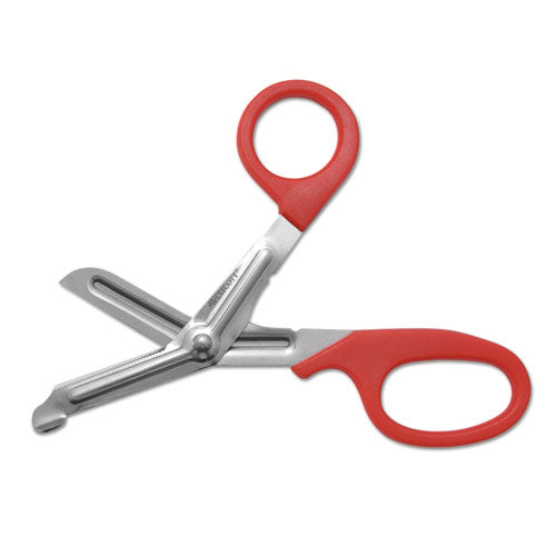 Stainless Steel Office Snips, 7" Long, 1.75" Cut Length, Red Offset Handle