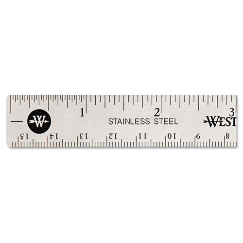 Stainless Steel Office Ruler With Non Slip Cork Base, Standard/metric, 6" Long