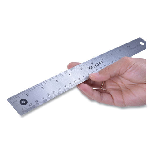 Stainless Steel Office Ruler With Non Slip Cork Base, Standard/metric, 12" Long