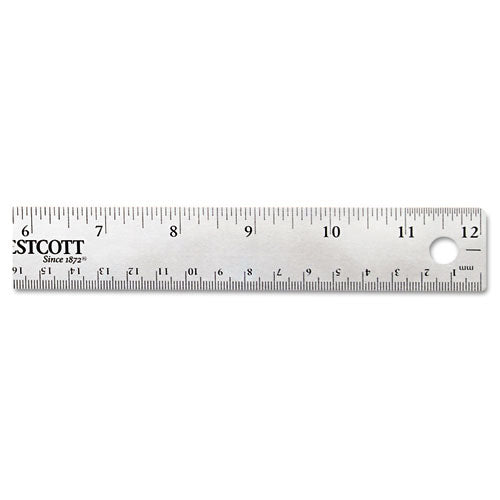 Stainless Steel Office Ruler With Non Slip Cork Base, Standard/metric, 12" Long