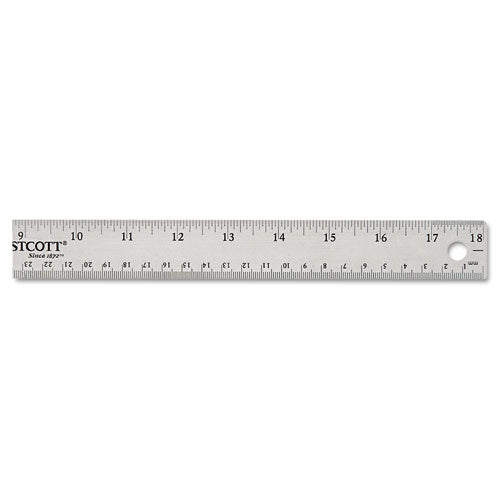 Stainless Steel Office Ruler With Non Slip Cork Base, Standard/metric, 18" Long