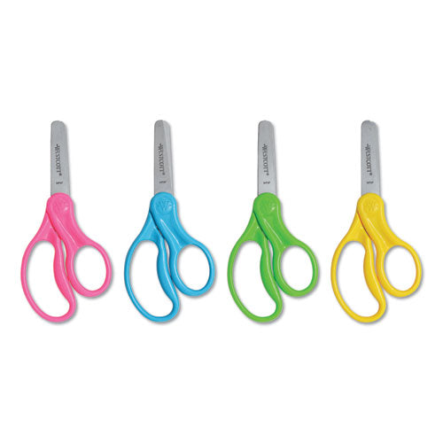 For Kids Scissors, Pointed Tip, 5" Long, 1.75" Cut Length, Randomly Assorted Straight Handles