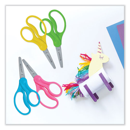 For Kids Scissors, Pointed Tip, 5" Long, 1.75" Cut Length, Assorted Straight Handles, 12/pack