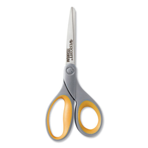 Titanium Bonded Scissors, 8" Long, 3.5" Cut Length, Gray/yellow Straight Handles, 2/pack