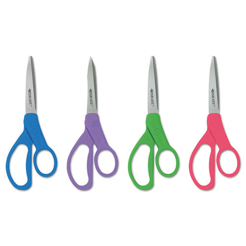 Student Scissors With Antimicrobial Protection, Pointed Tip, 7" Long, 3" Cut Length, Randomly Assorted Straight Handles