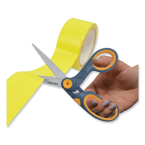 Non-stick Titanium Bonded Scissors, 8" Long, 3.25" Cut Length, Gray/yellow Bent Handle