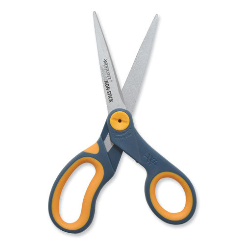 Non-stick Titanium Bonded Scissors, 8" Long, 3.25" Cut Length, Gray/yellow Straight Handles, 3/pack