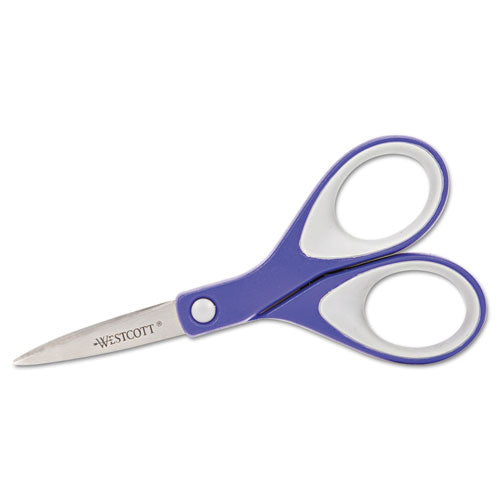 Kleenearth Soft Handle Scissors, Pointed Tip, 7" Long, 2.25" Cut Length, Blue/gray Straight Handle