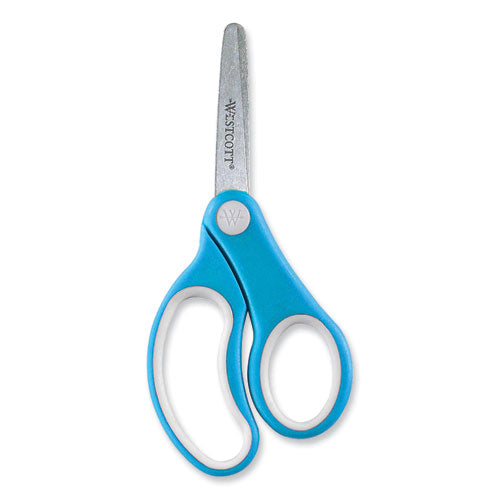 Soft Handle Kids Scissors, Rounded Tip, 5" Long, 1.75" Cut Length, Assorted Straight Handles, 12/pack