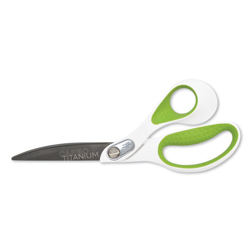 Carbotitanium Bonded Scissors, 9" Long, 4.5" Cut Length, White/green Bent Handle