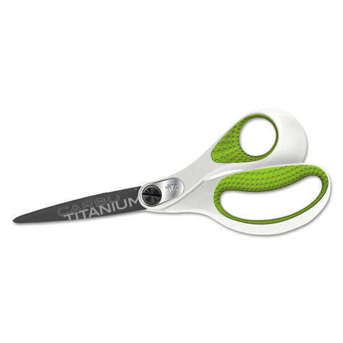 Carbotitanium Bonded Scissors, 8" Long, 3.25" Cut Length, White/green Straight Handle