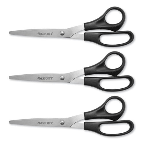 All Purpose Stainless Steel Scissors, 8" Long, 3.5" Cut Length, Black Straight Handle