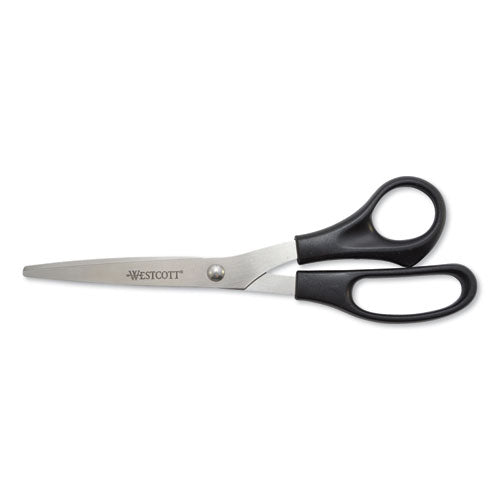 All Purpose Stainless Steel Scissors, 8" Long, 3.5" Cut Length, Black Straight Handle