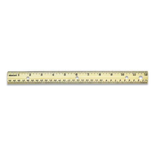 Three-hole Punched Wood Ruler, Standard/metric, 12" (30 Cm) Long, Natural Wood, 36/box