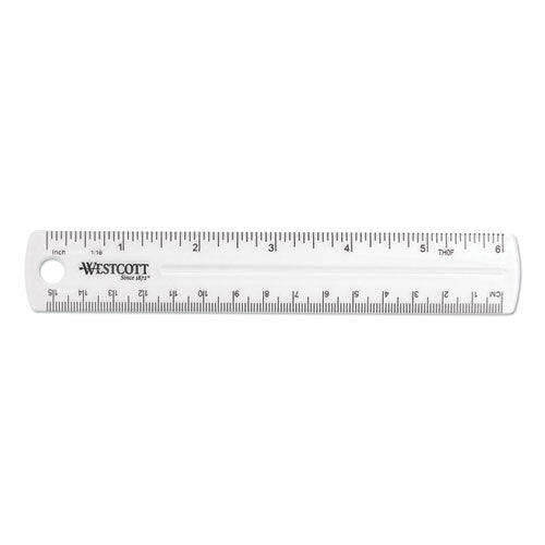 Transparent Shatter-resistant Plastic Ruler, Standard/metric, 6" Long, Clear