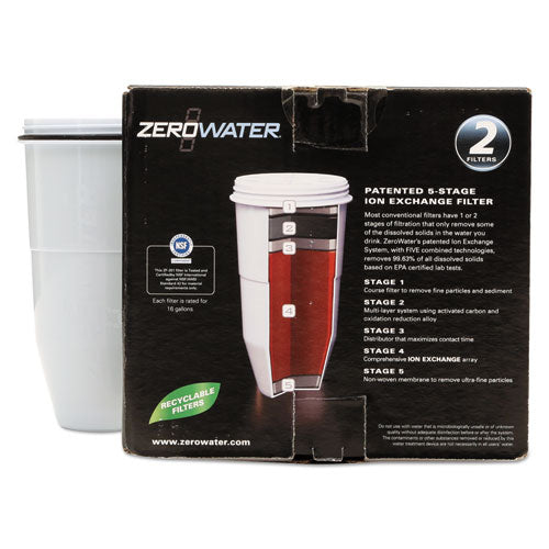 Filtro de botella filtrante de repuesto Zerowater, 4 de diámetro x 7 de alto, 2/paquete