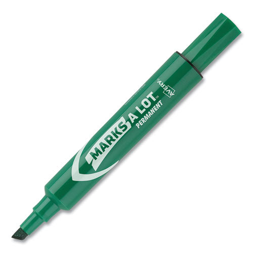 Marks A Lot Regular Desk-style Permanent Marker, Broad Chisel Tip, Green, Dozen (7885)