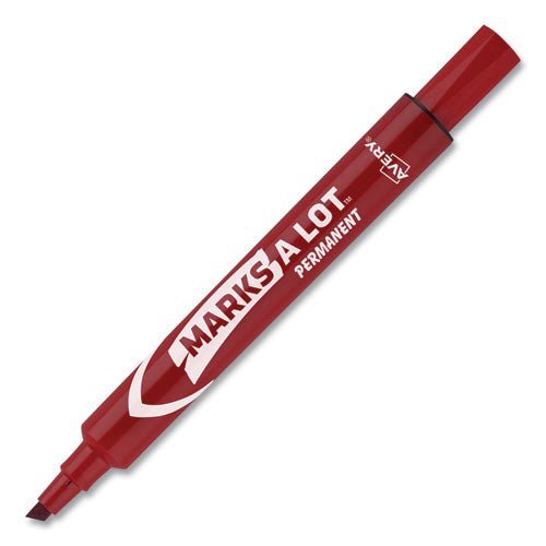 Marks A Lot Large Desk-style Permanent Marker, Broad Chisel Tip, Red, Dozen (8887)