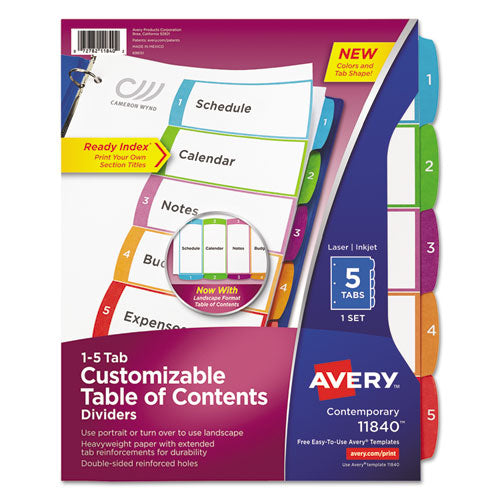 Customizable Table Of Contents Ready Index Dividers With Multicolor Tabs, 5-tab, 1 To 5, 11 X 8.5, White, 3 Sets