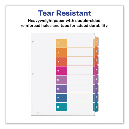 Customizable Table Of Contents Ready Index Dividers With Multicolor Tabs, 8-tab, 1 To 8, 11 X 8.5, White, 3 Sets