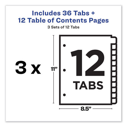 Customizable Table Of Contents Ready Index Dividers With Multicolor Tabs, 12-tab, 1 To 12, 11 X 8.5, White, 3 Sets