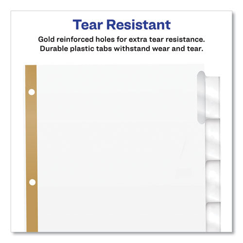 Insertable Big Tab Dividers, 5-tab, Double-sided Gold Edge Reinforcing, 11 X 8.5, White, Clear Tabs, 1 Set