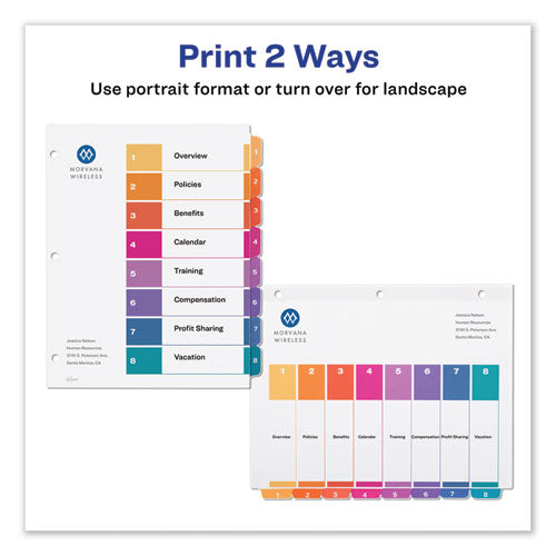 Customizable Toc Ready Index Multicolor Tab Dividers, Extra Wide Tabs, 8-tab, 1 To 8, 11 X 9.25, White, 1 Set