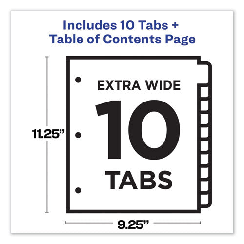 Customizable Toc Ready Index Multicolor Tab Dividers, Extra Wide Tabs, 10-tab, 1 To 10, 11 X 9.25, White, 1 Set