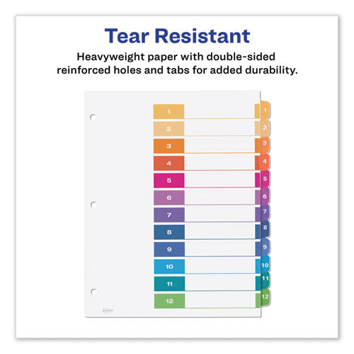 Customizable Toc Ready Index Multicolor Tab Dividers, 12-tab, 1 To 12, 11 X 8.5, White, Traditional Color Tabs, 6 Sets