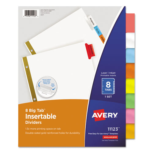 Insertable Big Tab Dividers, 8-tab, 11.13 X 9.25, White, Assorted Tabs, 1 Set