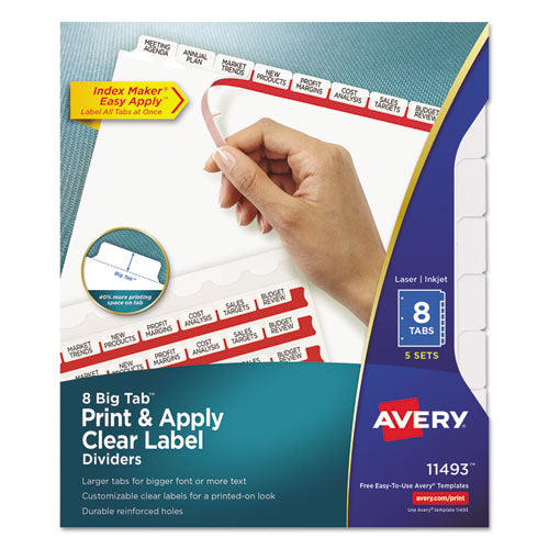 Print And Apply Index Maker Clear Label Dividers With Label Strip/white Tabs, 7-hole Punched, 8-tab, 8.5 X 5.5, White, 1 Set