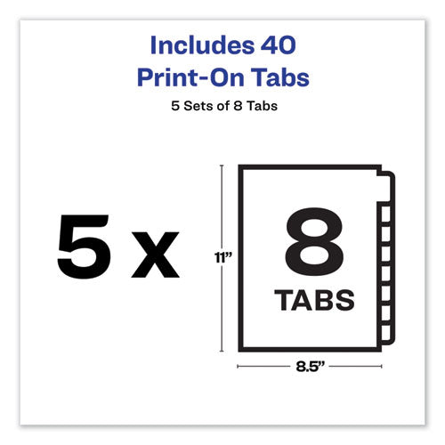 Customizable Print-on Dividers, Unpunched, 8-tab, 11 X 8.5, White, 5 Sets