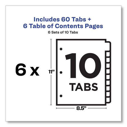 Customizable Table Of Contents Ready Index Black And White Dividers, 10-tab, 1 To 10, 11 X 8.5, White, 6 Sets