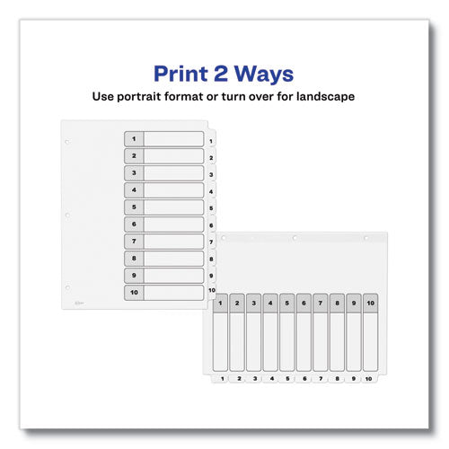 Customizable Table Of Contents Ready Index Black And White Dividers, 10-tab, 1 To 10, 11 X 8.5, White, 6 Sets