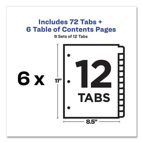 Customizable Table Of Contents Ready Index Black And White Dividers, 12-tab, 1 To 12, 11 X 8.5, White, 6 Sets