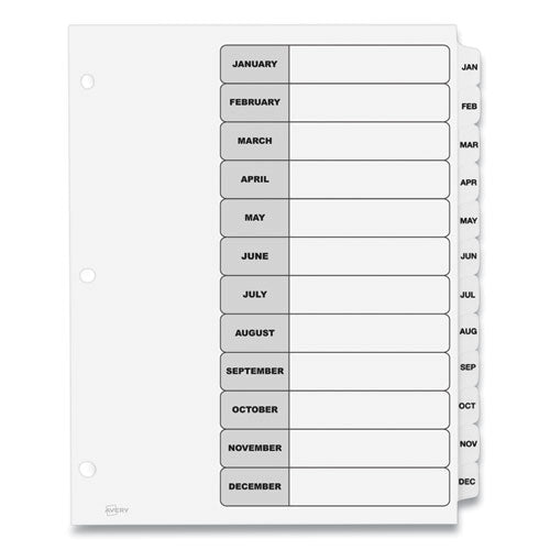 Customizable Table Of Contents Ready Index Black And White Dividers, 12-tab, Jan. To Dec., 11 X 8.5, White, 6 Sets