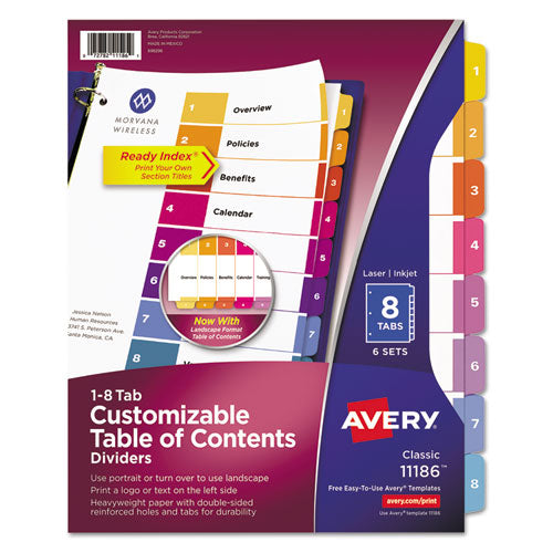 Customizable Toc Ready Index Multicolor Tab Dividers, 5-tab, 1 To 5, 11 X 8.5, White, Contemporary Color Tabs, 1 Set