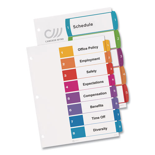 Customizable Toc Ready Index Multicolor Tab Dividers, 15-tab, 1 To 15, 11 X 8.5, White, Contemporary Color Tabs, 1 Set