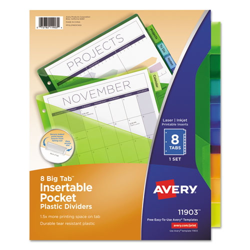 Insertable Big Tab Plastic 1-pocket Dividers, 8-tab, 11.13 X 9.25, Assorted, 1 Set